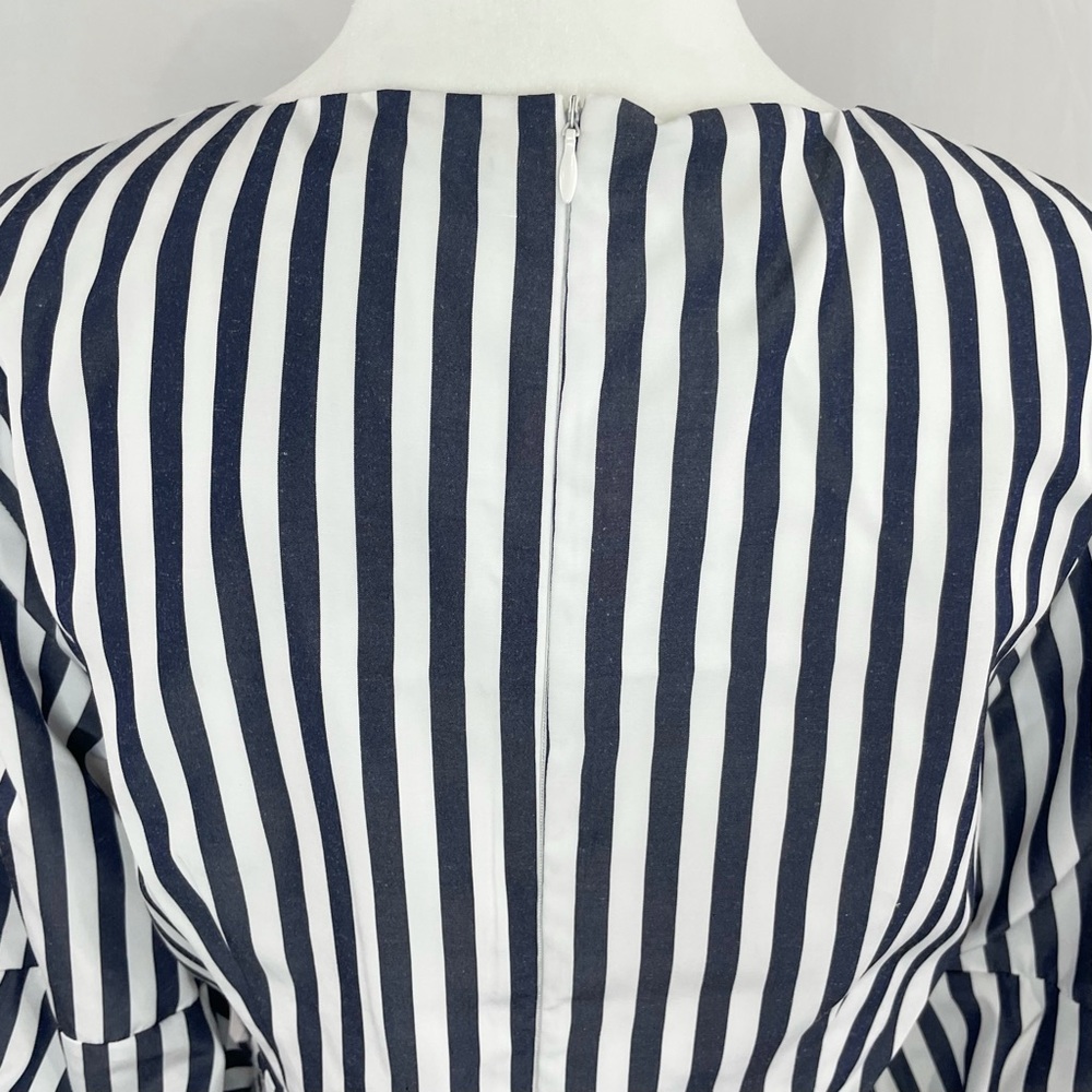 New Central Park West Balloon Sleeve Layered Peplum Striped Cotton Shirt - Picture 11 of 16